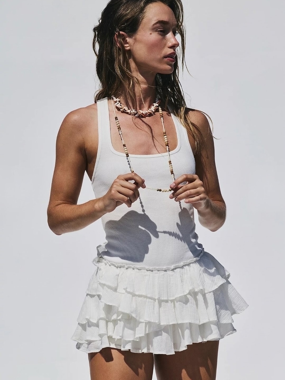 Free People NWT free-est Beach Romper Clean Ivory Ribbed Knit Tiered Skort M - Picture 3 of 15